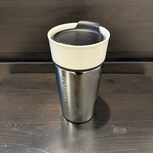 Starbucks Silver & White Ceramic Travel Mug with Lid